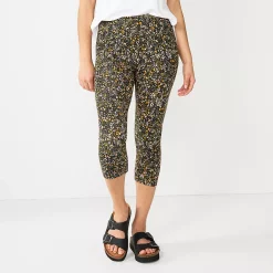 Women's Sonoma Goods For Life® Wide-Waist Capri Leggings -Sonoma Goods For Life Shop 3584124 Black Floral