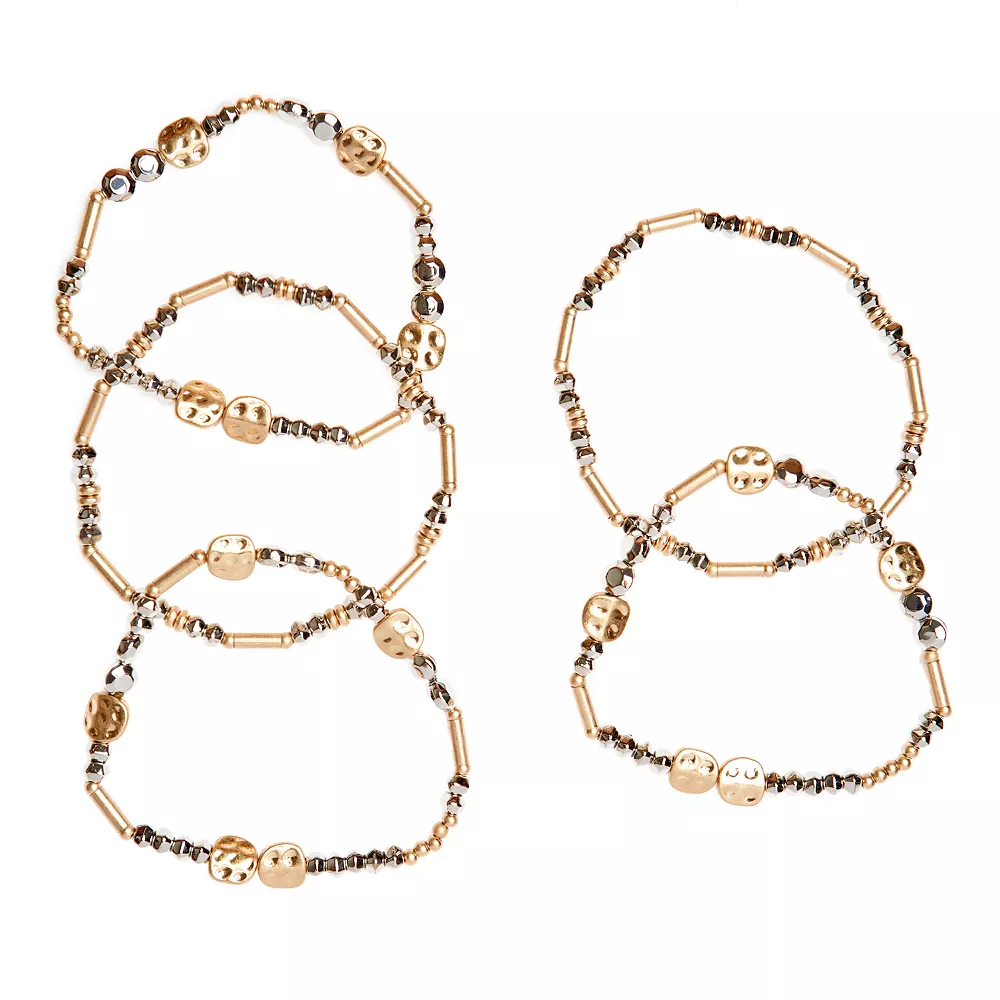 Sonoma Goods For Life® Jet Tone & Gold Tone Beaded Stretch Bracelet Set 2 Sonoma Goods For Life® Jet Tone & Gold Tone Beaded Stretch Bracelet Set - Image 2