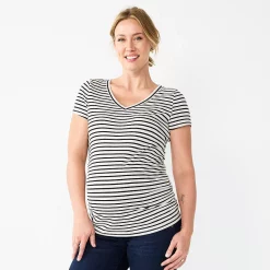 Maternity Sonoma Goods For Life® Essential V-Neck Tee -Sonoma Goods For Life Shop 4980526 White Stripe