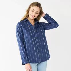 Women's Sonoma Goods For Life® Essential Everyday Button-Down Shirt 30 Women's Sonoma Goods For Life® Essential Everyday Button-Down Shirt -Sonoma Goods For Life Shop 4991213 Blue Multi Stripe