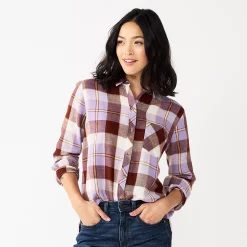 Women's Sonoma Goods For Life® Essential Everyday Button-Down Shirt 22 Women's Sonoma Goods For Life® Essential Everyday Button-Down Shirt -Sonoma Goods For Life Shop 4991213 Brown Purple Plaid