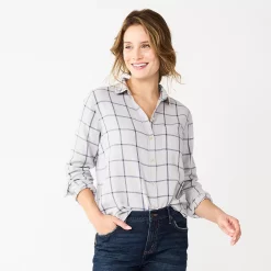 Women's Sonoma Goods For Life® Essential Everyday Button-Down Shirt 28 Women's Sonoma Goods For Life® Essential Everyday Button-Down Shirt -Sonoma Goods For Life Shop 4991213 Gray Blue Plaid