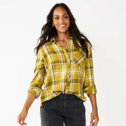Women's Sonoma Goods For Life® Essential Everyday Button-Down Shirt 25 Women's Sonoma Goods For Life® Essential Everyday Button-Down Shirt -Sonoma Goods For Life Shop 4991213 Green Plaid