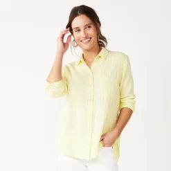 Women's Sonoma Goods For Life® Essential Everyday Button-Down Shirt 24 Women's Sonoma Goods For Life® Essential Everyday Button-Down Shirt -Sonoma Goods For Life Shop 4991213 Light Yellow Texture