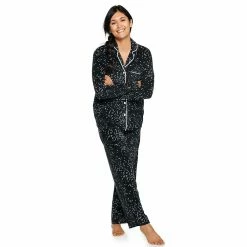 Women's Sonoma Goods For Life® Velour Long Sleeve Pajama Shirt & Pajama Pants Sleep Set 16 Women's Sonoma Goods For Life® Velour Long Sleeve Pajama Shirt & Pajama Pants Sleep Set -Sonoma Goods For Life Shop 5033010 Black Stars