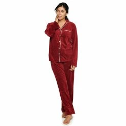 Women's Sonoma Goods For Life® Velour Long Sleeve Pajama Shirt & Pajama Pants Sleep Set 13 Women's Sonoma Goods For Life® Velour Long Sleeve Pajama Shirt & Pajama Pants Sleep Set -Sonoma Goods For Life Shop 5033010 Red Embossed Heart