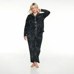 Plus Size Sonoma Goods For Life® Velour Pajama Shirt & Pajama Pants Set -Sonoma Goods For Life Shop 5033014 Black Stars