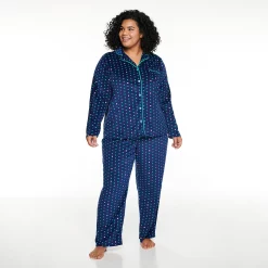 Plus Size Sonoma Goods For Life® Velour Pajama Shirt & Pajama Pants Set -Sonoma Goods For Life Shop 5033014 Navy Dot
