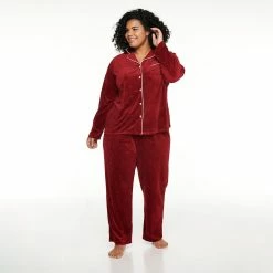 Plus Size Sonoma Goods For Life® Velour Pajama Shirt & Pajama Pants Set -Sonoma Goods For Life Shop 5033014 Red Embossed Heart
