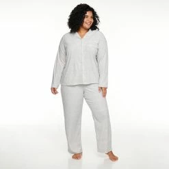 Plus Size Sonoma Goods For Life® Velour Pajama Shirt & Pajama Pants Set -Sonoma Goods For Life Shop 5033014 Silver Heather