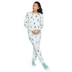 Women's Sonoma Goods For Life® 3-pc. Long Sleeve Pajama Top, Pajama Pants & Socks Set -Sonoma Goods For Life Shop 5034508 Aqua Skiiers