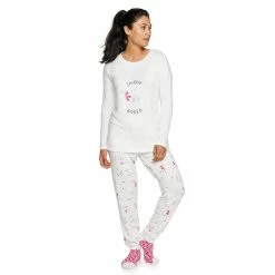 Women's Sonoma Goods For Life® 3-pc. Long Sleeve Pajama Top, Pajama Pants & Socks Set -Sonoma Goods For Life Shop 5034508 Cream Polar Bear