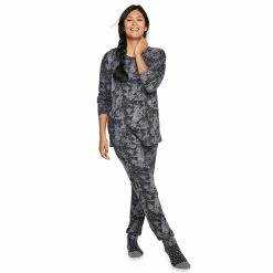 Women's Sonoma Goods For Life® 3-pc. Long Sleeve Pajama Top, Pajama Pants & Socks Set -Sonoma Goods For Life Shop 5034508 Gray Cozy Tie Dye