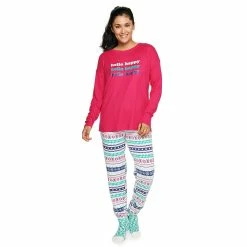 Women's Sonoma Goods For Life® 3-pc. Long Sleeve Pajama Top, Pajama Pants & Socks Set -Sonoma Goods For Life Shop 5034508 Plum Fairisle Snow