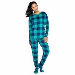 Women's Sonoma Goods For Life® 3-pc. Long Sleeve Pajama Top, Pajama Pants & Socks Set -Sonoma Goods For Life Shop 5034508 Teal Buffalo Check
