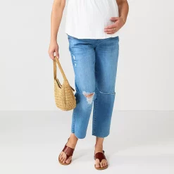 Maternity Sonoma Goods For Life® Over-The-Belly Cropped Straight-Leg Jeans -Sonoma Goods For Life Shop 5035940 Destructed Light Wash