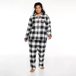 Plus Size Sonoma Goods For Life® Flannel Pajama Shirt & Pajama Pants Set -Sonoma Goods For Life Shop 5146738 Black White Buffalo