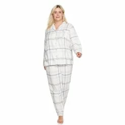 Plus Size Sonoma Goods For Life® Flannel Pajama Shirt & Pajama Pants Set -Sonoma Goods For Life Shop 5146738 Ivory Plaid