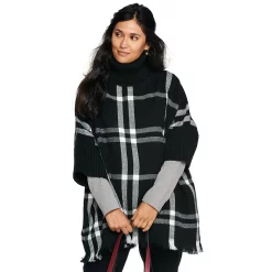 Women's Sonoma Goods For Life® Turtleneck Poncho -Sonoma Goods For Life Shop 5161618 Black White Buffalo