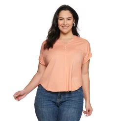 Plus Size Sonoma Goods For Life® Dolman Short Sleeve Button Front Top -Sonoma Goods For Life Shop 5204508 Carolina Peach