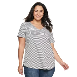Plus Size Sonoma Goods For Life® V-Neck Tunic Tee -Sonoma Goods For Life Shop 5209140 Black White Stripe