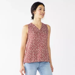 Petite Sonoma Goods For Life® Sleeveless V-Neck Top -Sonoma Goods For Life Shop 5222594 Tan Floral