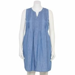 Plus Size Sonoma Goods For Life® Pintuck Linen-Blend Dress -Sonoma Goods For Life Shop 5223428 Chambray