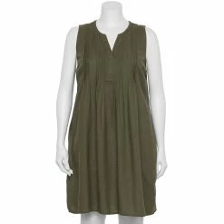 Plus Size Sonoma Goods For Life® Pintuck Linen-Blend Dress -Sonoma Goods For Life Shop 5223428 Olive Night