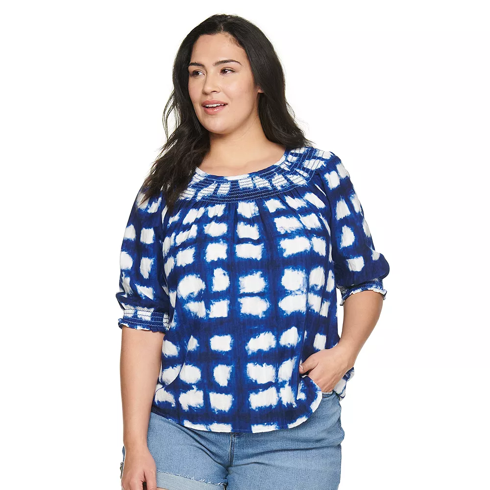 Plus Size Sonoma Goods For Life® Elbow Smocked Neck Top 1 Plus Size Sonoma Goods For Life® Elbow Smocked Neck Top