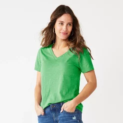 Petite Sonoma Goods For Life® Everyday Short Sleeve V-Neck Tee -Sonoma Goods For Life Shop 5234230 Aloe Green
