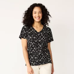 Petite Sonoma Goods For Life® Everyday Short Sleeve V-Neck Tee -Sonoma Goods For Life Shop 5234230 Black Sun Trees