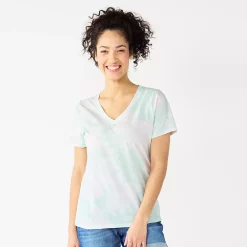 Petite Sonoma Goods For Life® Everyday Short Sleeve V-Neck Tee -Sonoma Goods For Life Shop 5234230 Bleach Blue Tie Dye