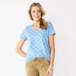 Petite Sonoma Goods For Life® Everyday Short Sleeve V-Neck Tee -Sonoma Goods For Life Shop 5234230 Blue Mini Floral