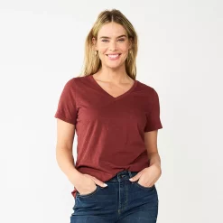 Petite Sonoma Goods For Life® Everyday Short Sleeve V-Neck Tee -Sonoma Goods For Life Shop 5234230 Brown