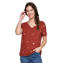 Petite Sonoma Goods For Life® Everyday Short Sleeve V-Neck Tee -Sonoma Goods For Life Shop 5234230 Burgandy Rust Floral