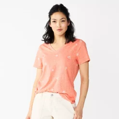 Petite Sonoma Goods For Life® Everyday Short Sleeve V-Neck Tee -Sonoma Goods For Life Shop 5234230 Coral Mini Floral
