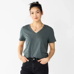 Petite Sonoma Goods For Life® Everyday Short Sleeve V-Neck Tee -Sonoma Goods For Life Shop 5234230 Dark Gray Green
