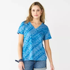 Petite Sonoma Goods For Life® Everyday Short Sleeve V-Neck Tee -Sonoma Goods For Life Shop 5234230 Indigo Diagonal Dye