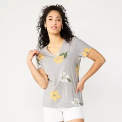Petite Sonoma Goods For Life® Everyday Short Sleeve V-Neck Tee -Sonoma Goods For Life Shop 5234230 Large Gray Floral