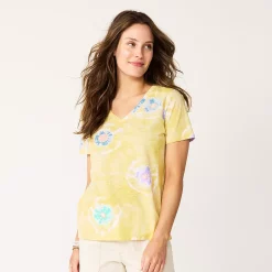 Petite Sonoma Goods For Life® Everyday Short Sleeve V-Neck Tee -Sonoma Goods For Life Shop 5234230 Lemon Yellow Circle Dy