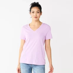 Petite Sonoma Goods For Life® Everyday Short Sleeve V-Neck Tee -Sonoma Goods For Life Shop 5234230 Light Lilac