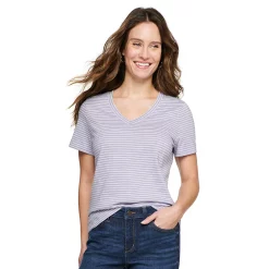 Petite Sonoma Goods For Life® Everyday Short Sleeve V-Neck Tee -Sonoma Goods For Life Shop 5234230 Light Purple Stripe