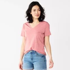 Petite Sonoma Goods For Life® Everyday Short Sleeve V-Neck Tee -Sonoma Goods For Life Shop 5234230 Mauve
