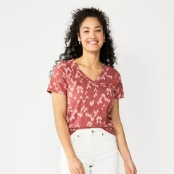 Petite Sonoma Goods For Life® Everyday Short Sleeve V-Neck Tee -Sonoma Goods For Life Shop 5234230 Mauve Ikat Dye