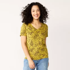 Petite Sonoma Goods For Life® Everyday Short Sleeve V-Neck Tee -Sonoma Goods For Life Shop 5234230 Ornate Olive Floral