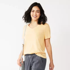Petite Sonoma Goods For Life® Everyday Short Sleeve V-Neck Tee -Sonoma Goods For Life Shop 5234230 Peach