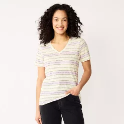Petite Sonoma Goods For Life® Everyday Short Sleeve V-Neck Tee -Sonoma Goods For Life Shop 5234230 Purple Dot Stripe