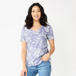 Petite Sonoma Goods For Life® Everyday Short Sleeve V-Neck Tee -Sonoma Goods For Life Shop 5234230 Purple Floral