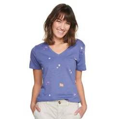 Petite Sonoma Goods For Life® Everyday Short Sleeve V-Neck Tee -Sonoma Goods For Life Shop 5234230 Purple Spaced Floral