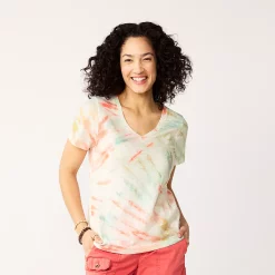 Petite Sonoma Goods For Life® Everyday Short Sleeve V-Neck Tee -Sonoma Goods For Life Shop 5234230 Red White Blue Tie Dye